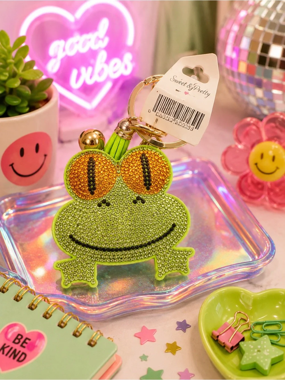 Frog Rhinestone Keychain Charm - Green